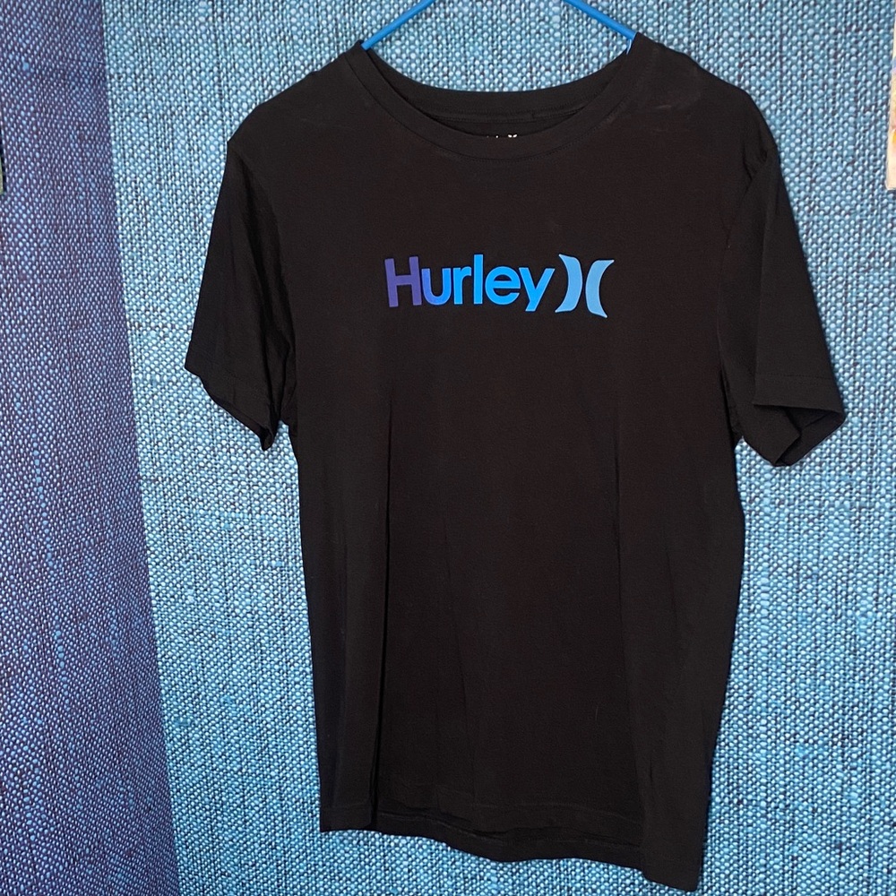 Hurley Black Tee with Vibrant Blue Logo